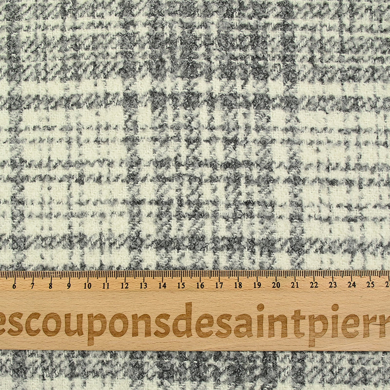 Lainage imprimé à carreaux gris fond écru