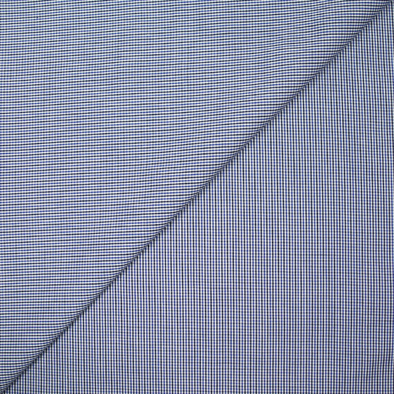 Coton chemise tissé teint petits carreaux bleus fond blanc