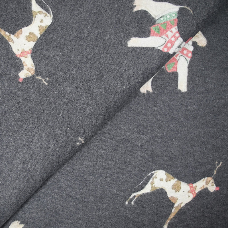 Coton gratté chien anglais de Noël fond gris