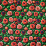 Coton imprimé fleurs trompe l'oeil fond vert