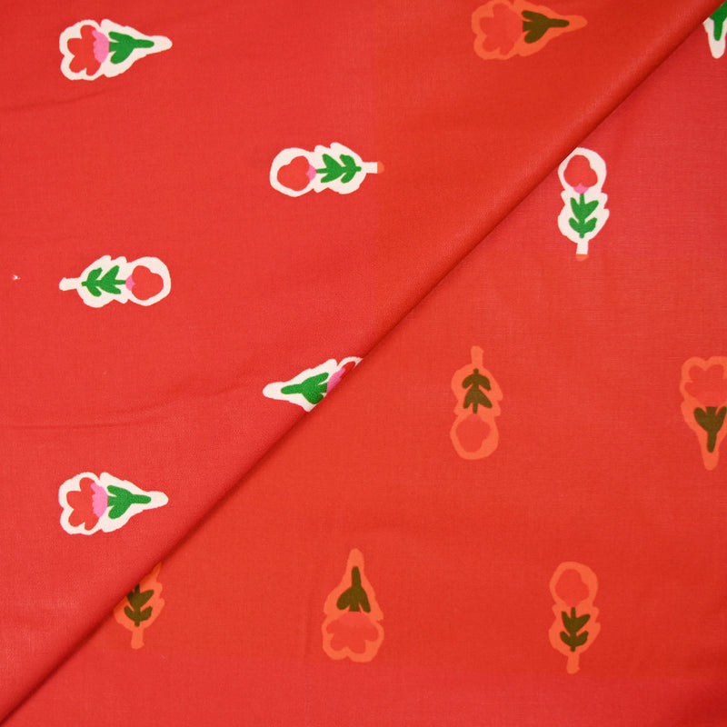 Coton imprimé petites fleurs fond rouge