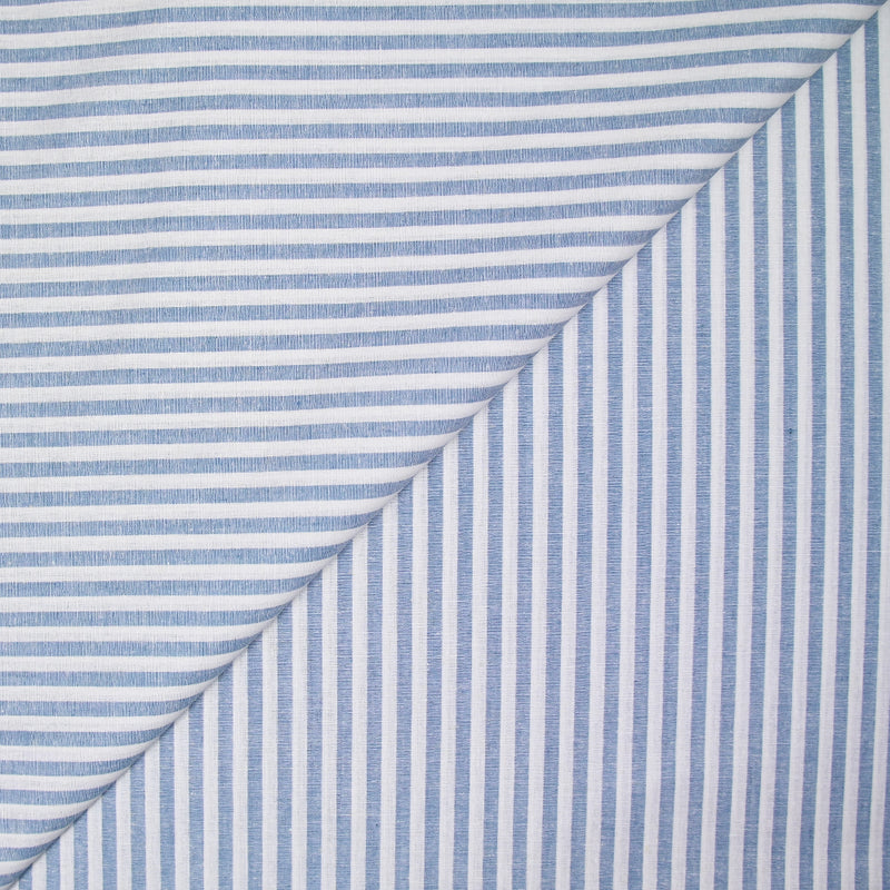 Coton tissé teint rayure bleue fond blanc