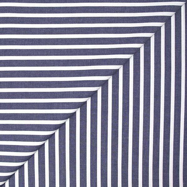 Coton tissé teint rayure large bleue marine fond blanc
