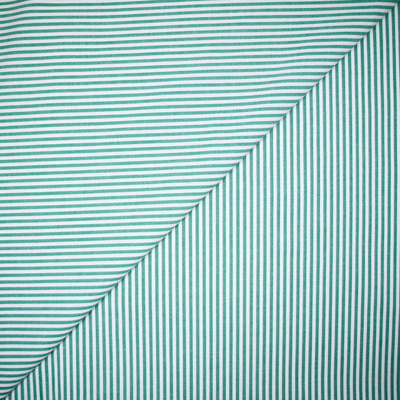 Coton tissé teint rayure verte fond blanc