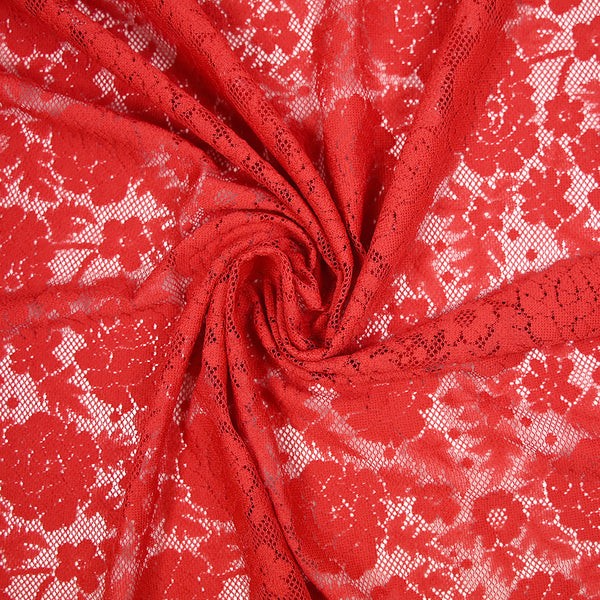 Guipure fine motif champêtre fond rouge