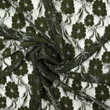 Dentelle polyester Martha métallisé argent fond kaki