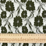 Dentelle polyester Martha métallisé argent fond kaki