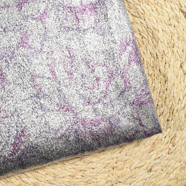 Jersey lamé argent imprimé hortensia violet