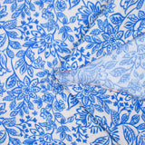 Double gaze imprimée fleurs bleue fond écru
