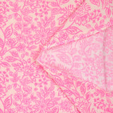 Double gaze imprimée fleurs rose fond écru