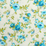 Polycoton imprimé champêtre fleurs moyenne bleu fond beige