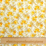 Polycoton imprimé champêtre petites fleurs moutarde fond beige