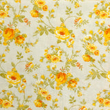 Polycoton imprimé champêtre fleurs moyenne moutarde fond beige