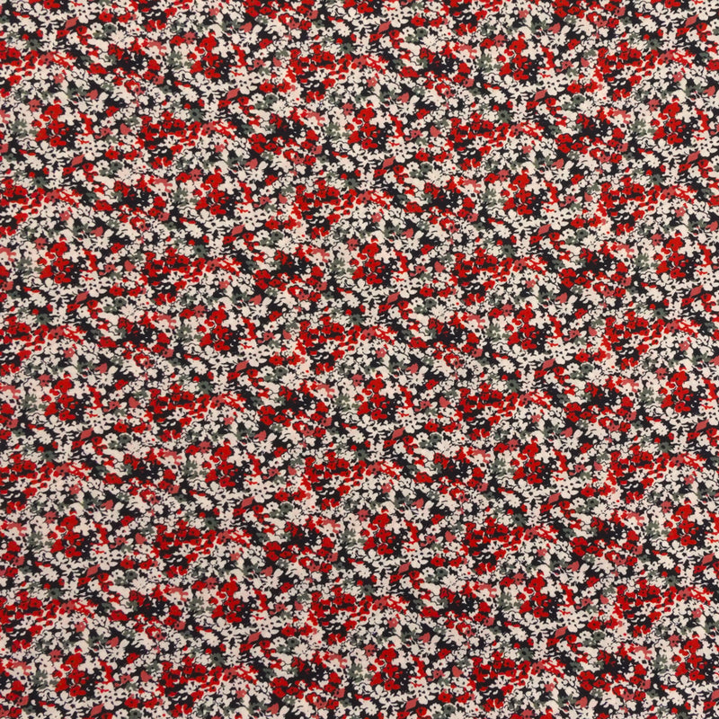 Coton imprimé petites fleurs rouge et kaki