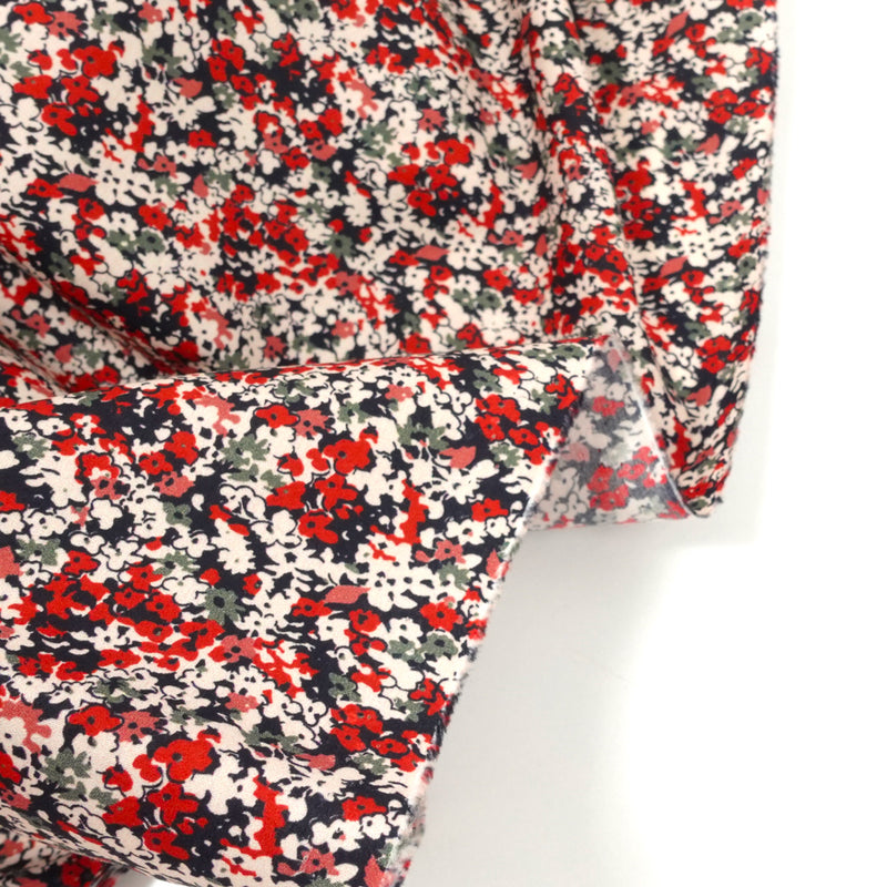 Coton imprimé petites fleurs rouge et kaki
