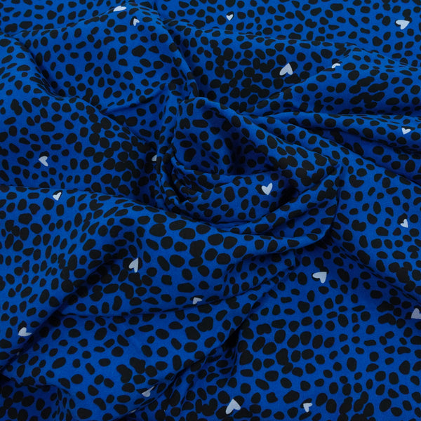 Viscose imprimée coeur et pois fond bleu