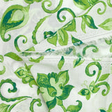 Voile de coton imprimé jardin persan vert fond blanc