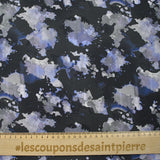 Sergé de coton imprimé vitalité bleu et gris fond noir
