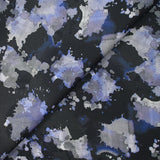 Sergé de coton imprimé vitalité bleu et gris fond noir