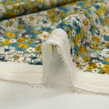 Mousseline crinkle imprimée lurex prairie fleurie canard fond sauge