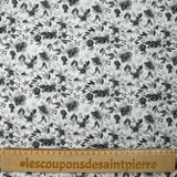 Coton tissé aspect lin imprimé fleurs en aquarelle gris fond blanc