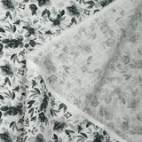 Coton tissé aspect lin imprimé fleurs en aquarelle gris fond blanc