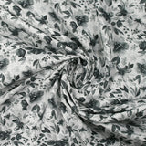 Coton tissé aspect lin imprimé fleurs en aquarelle gris fond blanc