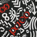 Satin de coton léger imprimé graffitis blanc et rouge fond noir