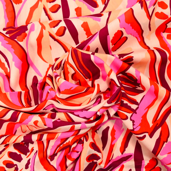 Viscose imprimée vague rose et rouge