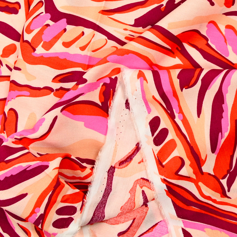 Viscose imprimée vague rose et rouge
