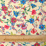 Viscose imprimée liane de fleurs bleu fond sable