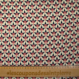 Crêpe viscose imprimé graphique rouge fond blanc cassé