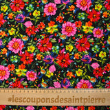 Viscose imprimée fleurs multicolore fond noir