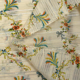 Voile de coton et soie Lurex imprimé floral fond écru