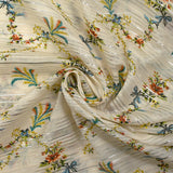 Voile de coton et soie Lurex imprimé floral fond écru