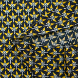Doublure twill de viscose imprimé graphique jaune fond bleu nuit