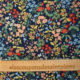 Crépon viscose rayé lurex argent botanique fond marine