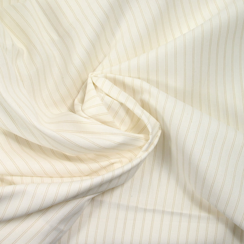 Popeline de coton rayée camel fond blanc
