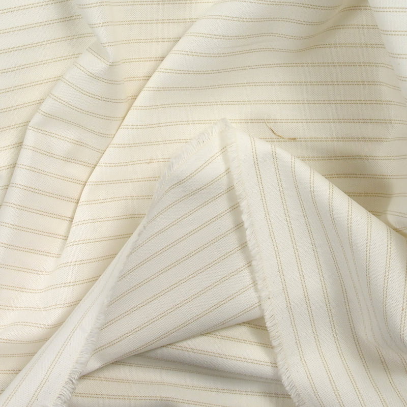 Popeline de coton rayée camel fond blanc
