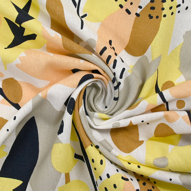 Lin viscose imprimé nature abstraite jaune fond blanc