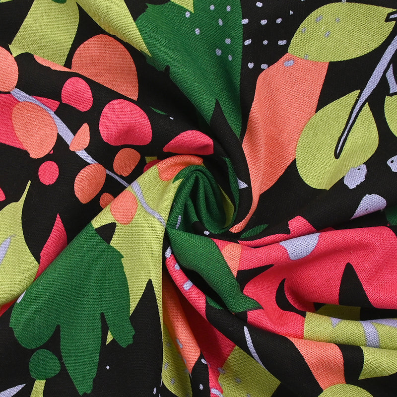 Linen Print Viscose abstract nature fuchsia black background