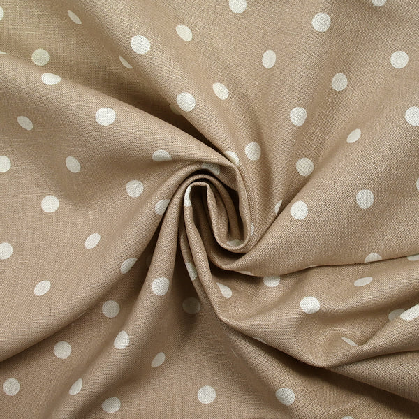 Lin viscose imprimé à pois fond grège
