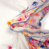 Yrena scalloped embroidered cotton veil in royal blue, orange and fuchsia off-white background