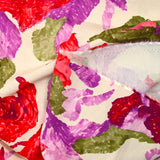 Crêpe polyviscose imprimé fleurs stylisées fond écru