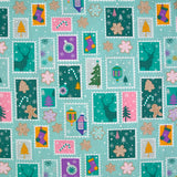 Christmas cotton printed enchanted flakes water green background
