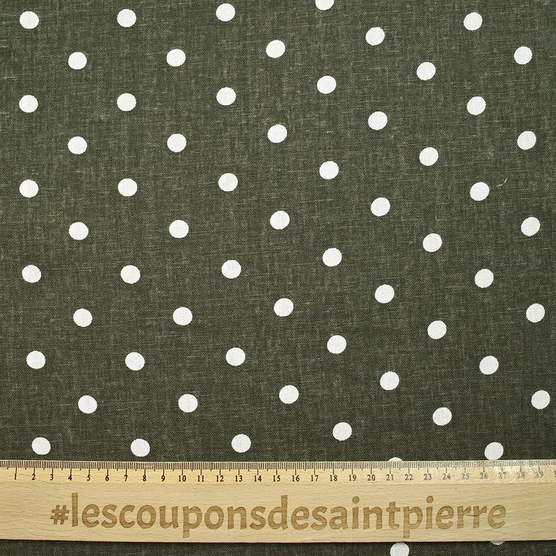Lin viscose imprimé à pois fond kaki