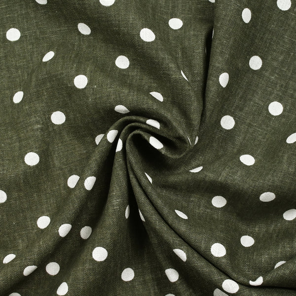 Lin viscose imprimé à pois fond kaki