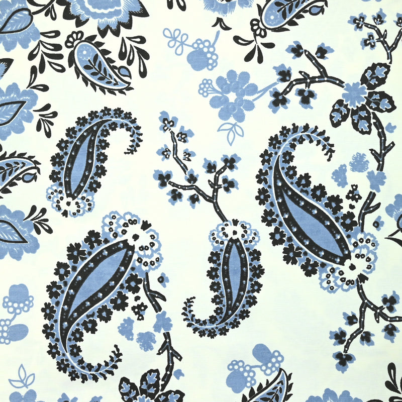 Gabardine de coton imprimée cachemire bleu charon