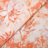 Coton élasthanne élégance florale pêche fond blanc cassé
