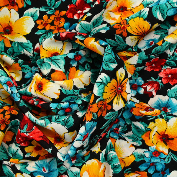 Microfibre imprimée polyester fleurs Nathacha fond noir